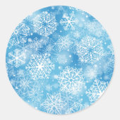 Sneeuwvlokken op blauw ronde sticker (Voorkant)