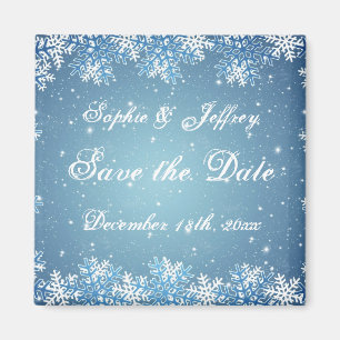 Sneeuwvlokken op blauw Save the Date Magnet