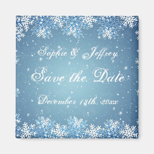 Sneeuwvlokken op blauw Save the Date Magnet (Voorkant)