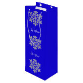 Sneeuwvlokken op blauwe cadeau wijn cadeautas (Achterkant Gekanteld)
