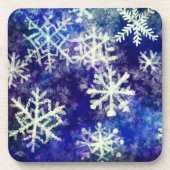 Sneeuwvlokken op blauwe drankkusten bier onderzetter (Voorkant)