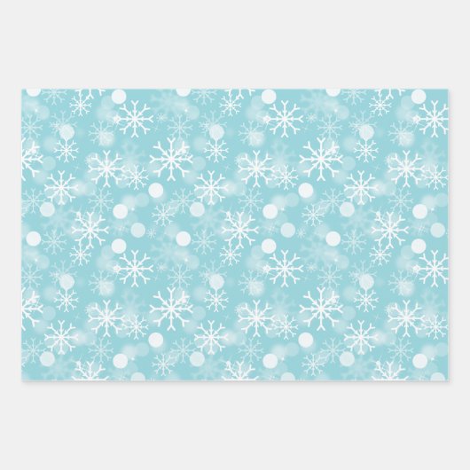 Sneeuwvlokken op blauwe en rode, groene kerstbomen inpakpapier vel (Voorkant 3)