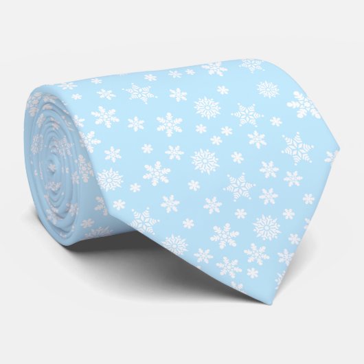 Sneeuwvlokken op Blauwe Kerst Stropdas (Opgerold)