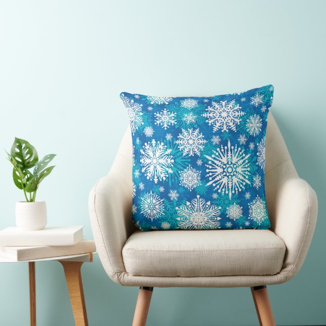 Sneeuwvlokken Op Blauwe Worp Kussen (Stoel)