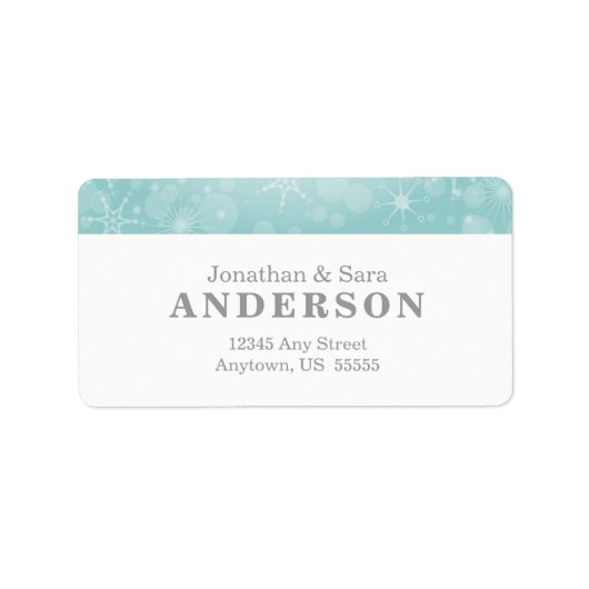 Sneeuwvlokken op Blauwgroen Etiket (Voorkant)
