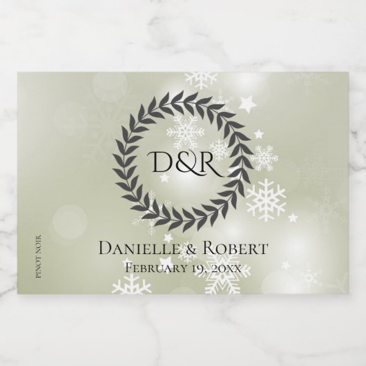 Sneeuwvlokken op Bord Sage Green Mini Sparkling Wijnetiket (Enkel label)