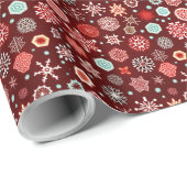 Sneeuwvlokken op Bourgogne Cadeaupapier (Rol Hoek)