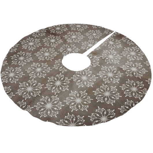Sneeuwvlokken op Chocolate Brown Holiday Tree Rok Kerstboom Rok (Gekanteld)