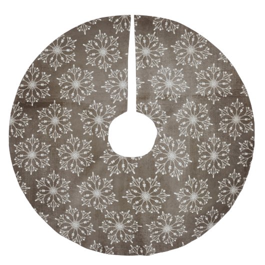Sneeuwvlokken op Chocolate Brown Holiday Tree Rok Kerstboom Rok (Voorkant)