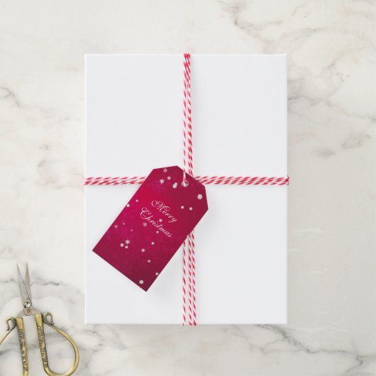 sneeuwvlokken op Christmas Red Cadeaulabel (Met Touw)