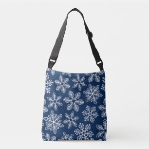 Sneeuwvlokken op donkerblauw crossbody tas
