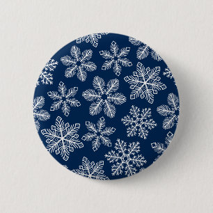 Sneeuwvlokken op donkerblauw ronde button 5,7 cm