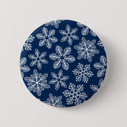 Sneeuwvlokken op donkerblauw ronde button 5,7 cm (Voorkant)