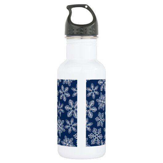 Sneeuwvlokken op donkerblauw waterfles  (Achterkant)