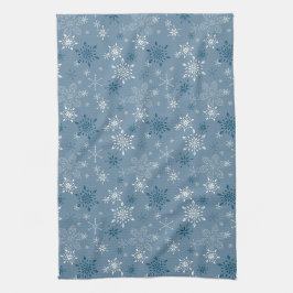 Sneeuwvlokken op een blauwe achtergrond theedoek