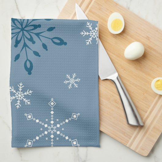 Sneeuwvlokken op een blauwe achtergrond theedoek (Quarter Fold)