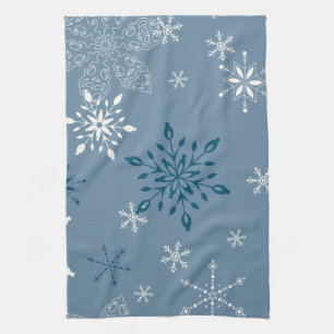 Sneeuwvlokken op een blauwe achtergrond theedoek