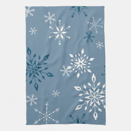 Sneeuwvlokken op een blauwe achtergrond theedoek (Verticaal)