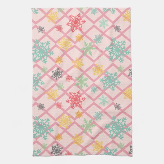 Sneeuwvlokken op een roze achtergrond met verflakk theedoek (Verticaal)