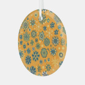  sneeuwvlokken op geel glas ornament (Voorkant links)