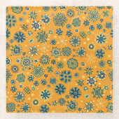  sneeuwvlokken op geel glazen onderzetter (Voorkant)