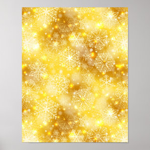 Sneeuwvlokken op goud poster