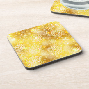 Sneeuwvlokken op gouden bodem bier onderzetter