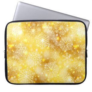 Sneeuwvlokken op gouden bodem laptop sleeve