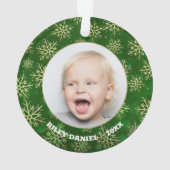 Sneeuwvlokken op groene foto Acrylaal Ornament (achterkant)