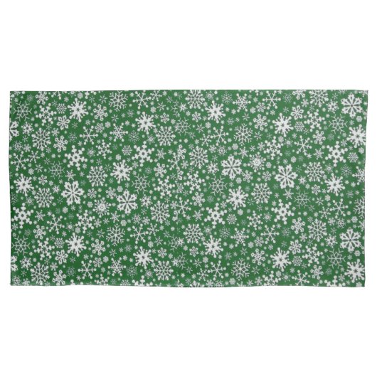 Sneeuwvlokken op groene looistassen, koningsgroott kussensloop (Voorkant-Links)