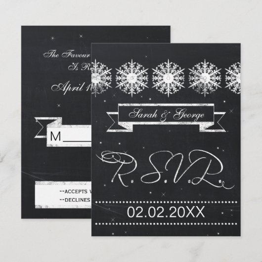 sneeuwvlokken op het winterbord RSVP (Voorkant / Achterkant)