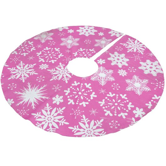 Sneeuwvlokken op Hot Pink Holiday Tree Skirt Kerstboom Rok (Gekanteld)