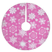Sneeuwvlokken op Hot Pink Holiday Tree Skirt Kerstboom Rok (Voorkant)