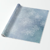 Sneeuwvlokken op Icy Blue Cadeaupapier (Uitgerold)
