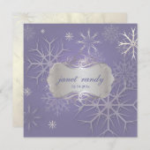 Sneeuwvlokken op lila winterweddenschappen kaart (Voorkant / Achterkant)