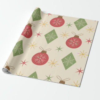 Sneeuwvlokken op mid century diamanten en kerstbal cadeaupapier