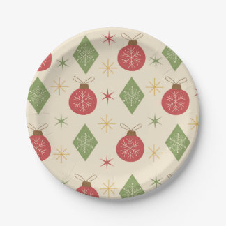Sneeuwvlokken op mid century diamanten en kerstbal papieren bordje