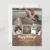 Sneeuwvlokken op multifotocollage van bijtend hout feestdagenkaart (Voorkant)