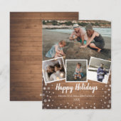 Sneeuwvlokken op multifotocollage van bijtend hout feestdagenkaart (Voorkant / Achterkant)