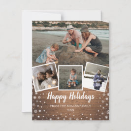 Sneeuwvlokken op multifotocollage van bijtend hout feestdagenkaart