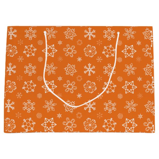 Sneeuwvlokken op Oranje kerstcadeau Groot Cadeauzakje (Voorkant)