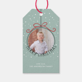 Sneeuwvlokken op pasteelgroen | Kerstfeest met fot Cadeaulabel