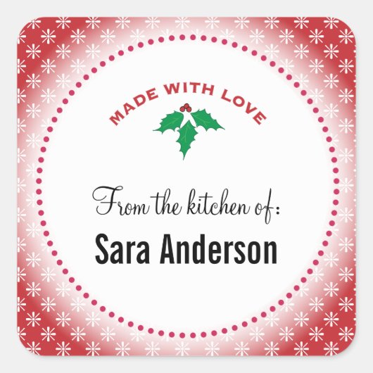 Sneeuwvlokken op Red I Uit de keuken van Vierkante Sticker (Voorkant)