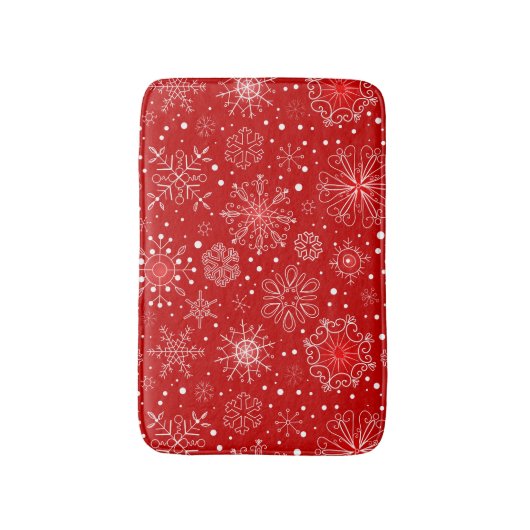 Sneeuwvlokken op rode achtergrond badmat (Voorkant Verticaal)
