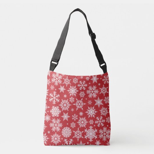 sneeuwvlokken op rode achtergrond crossbody tas (Voorkant)