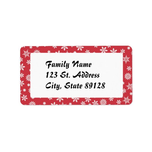 Sneeuwvlokken op rode achtergrond etiket (Voorkant)