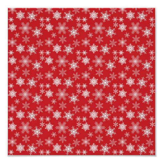 Sneeuwvlokken op rode achtergrond foto afdruk (Voorkant)