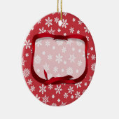 Sneeuwvlokken op rode achtergrond keramisch ornament (Rechts)