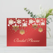 Sneeuwvlokken op rode bruiloft Bridal douche Uitno Kaart (Staand voorkant)