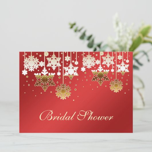 Sneeuwvlokken op rode bruiloft Bridal douche Uitno Kaart (Staand voorkant)